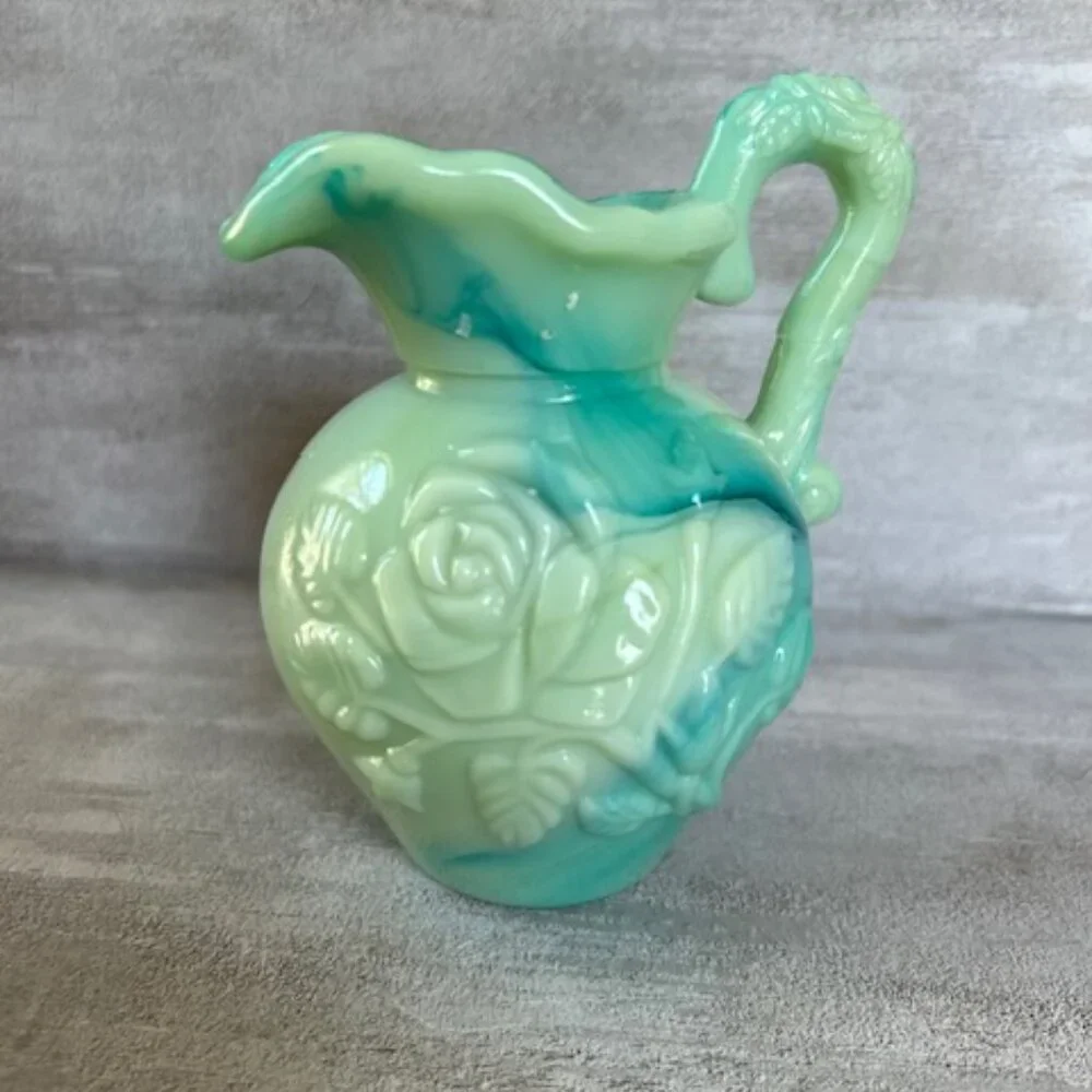 Vintage Avon Green Slag Glass Pitcher & Basin Vanity Set